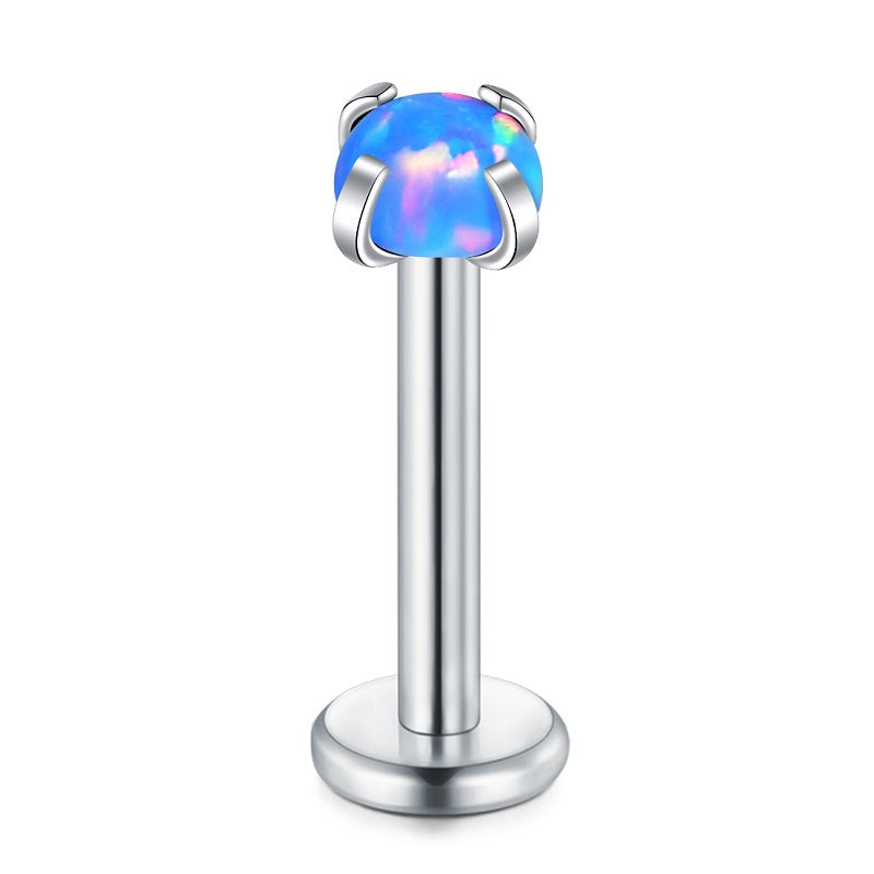 lip piercing silver barbell opal