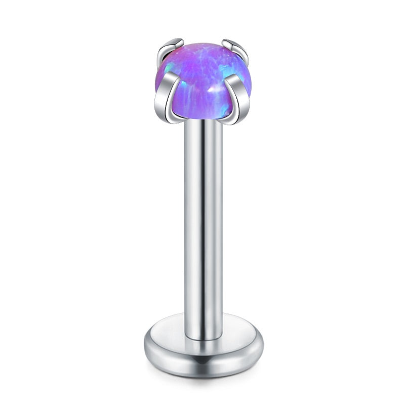 lip piercing silver barbell opal