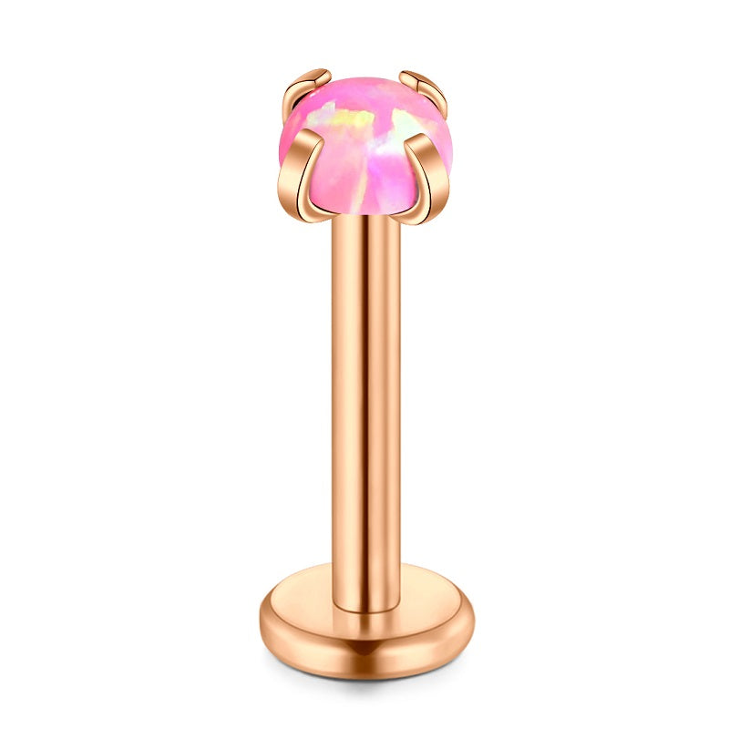 lip piercing rose gold barbell opal