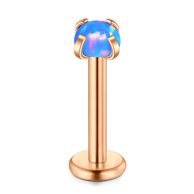lip piercing rose gold barbell opal