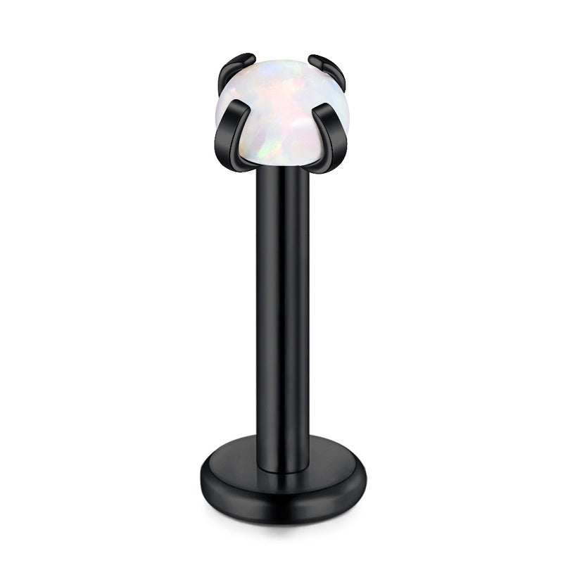 lip piercing black barbell opal