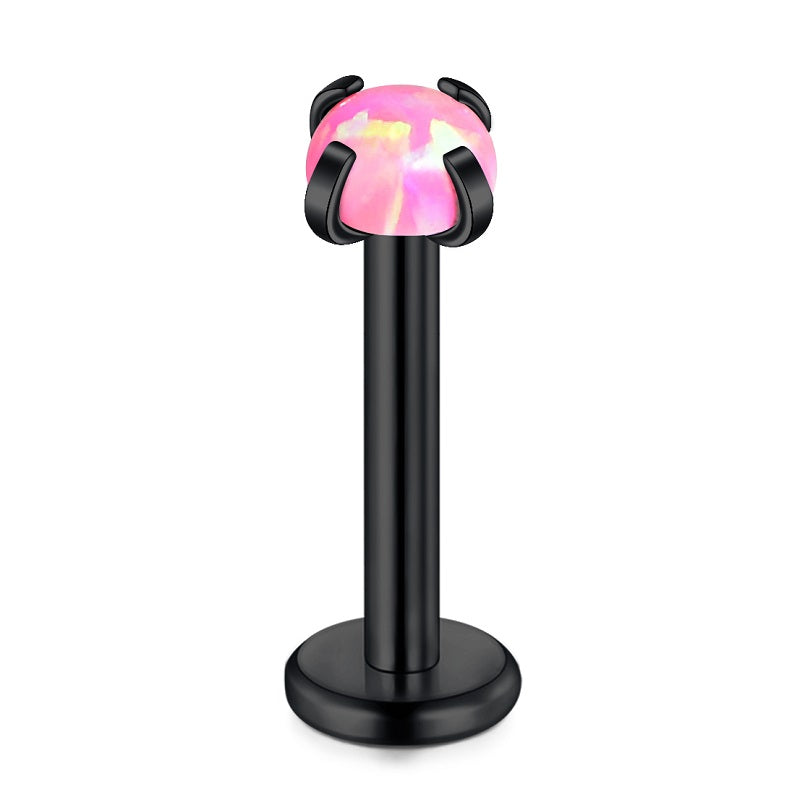 lip piercing black barbell opal