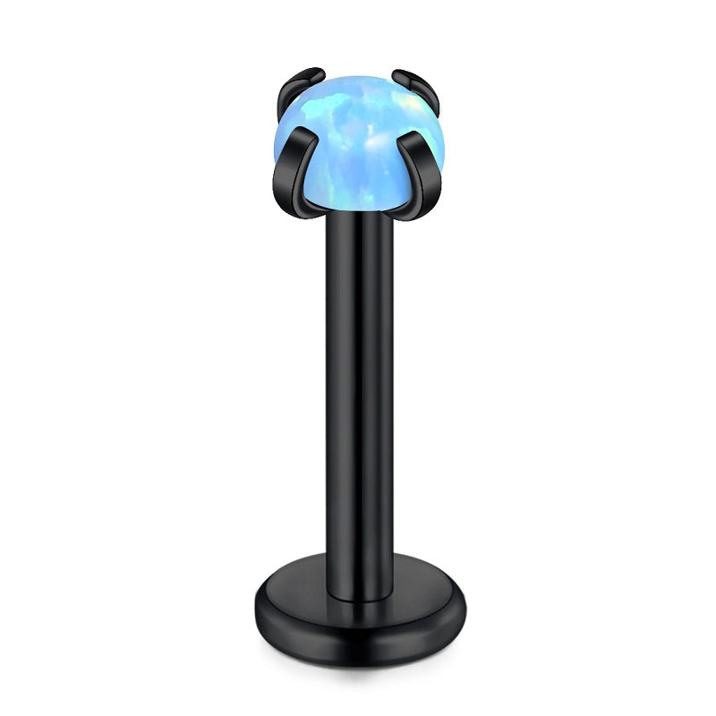 lip piercing black barbell opal