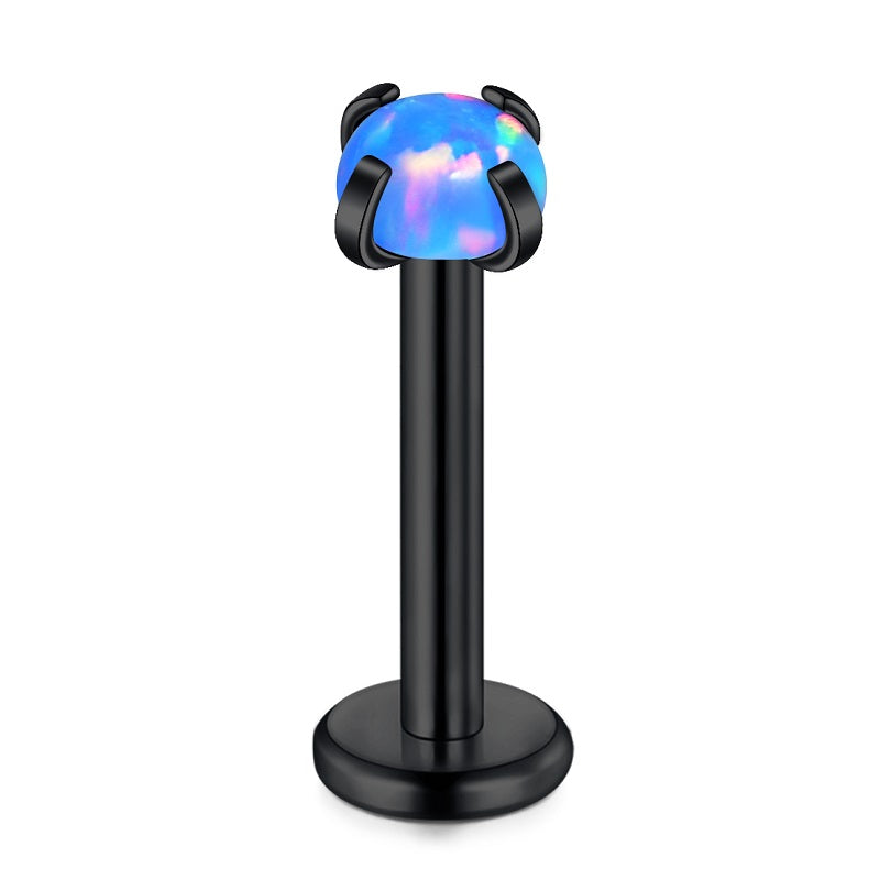 lip piercing black barbell opal