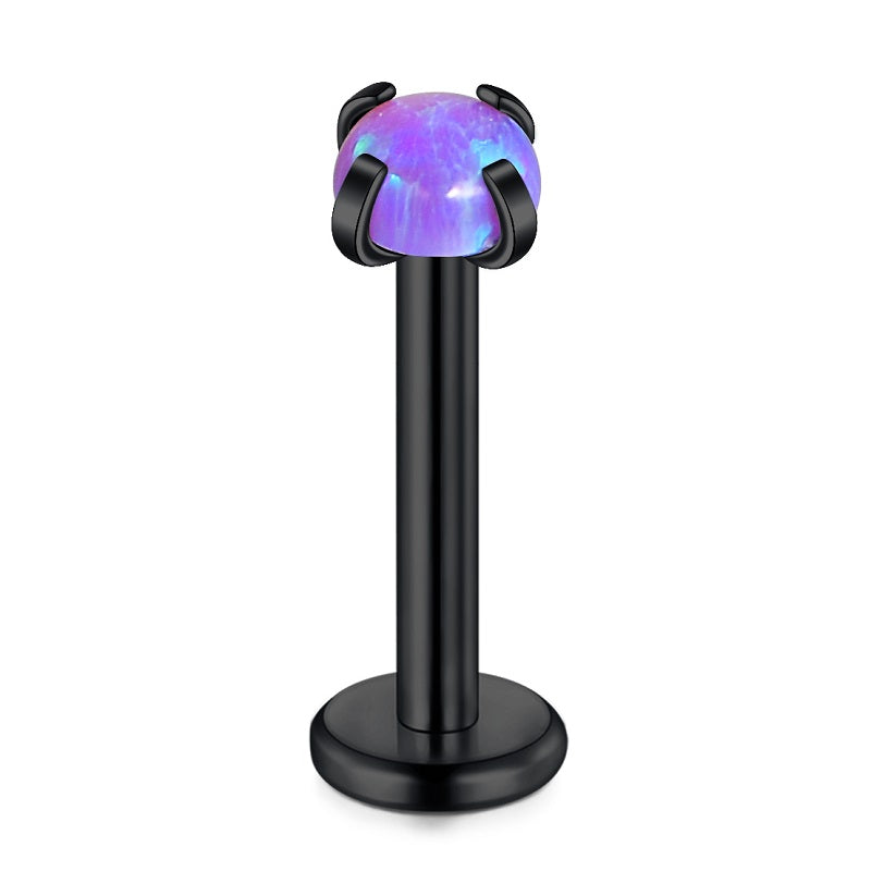 lip piercing black barbell opal
