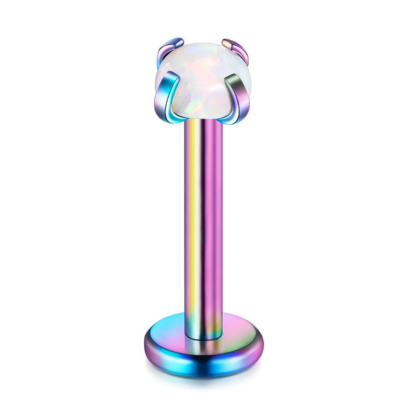lip piercing rainbow barbell opal