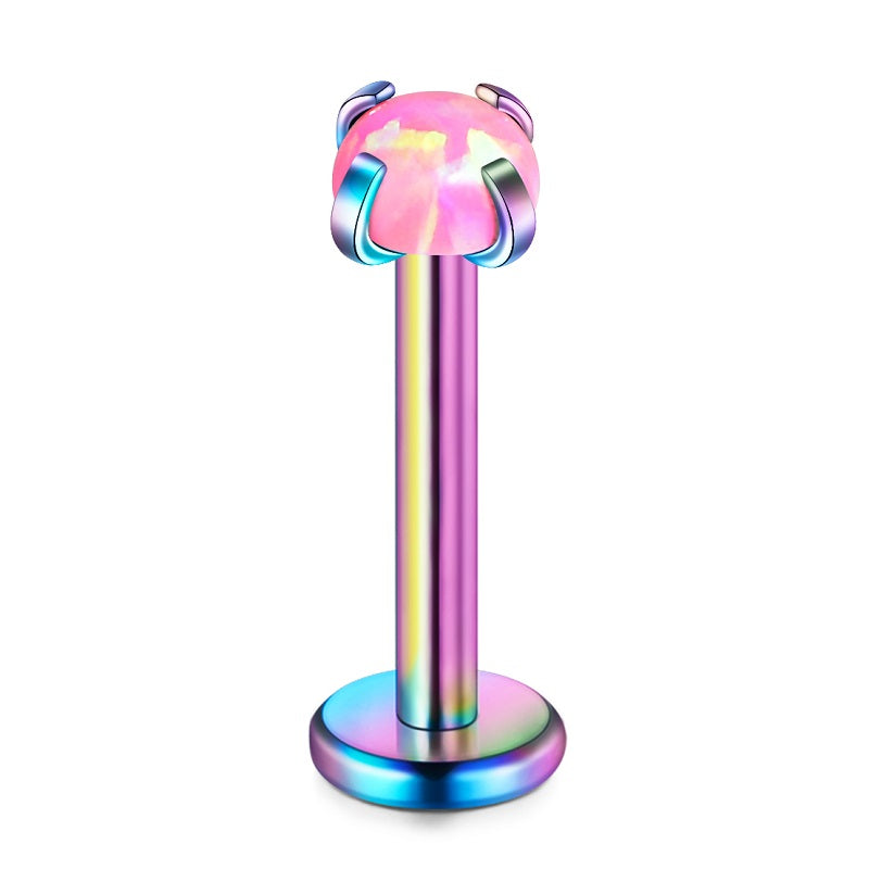 lip piercing rainbow barbell opal