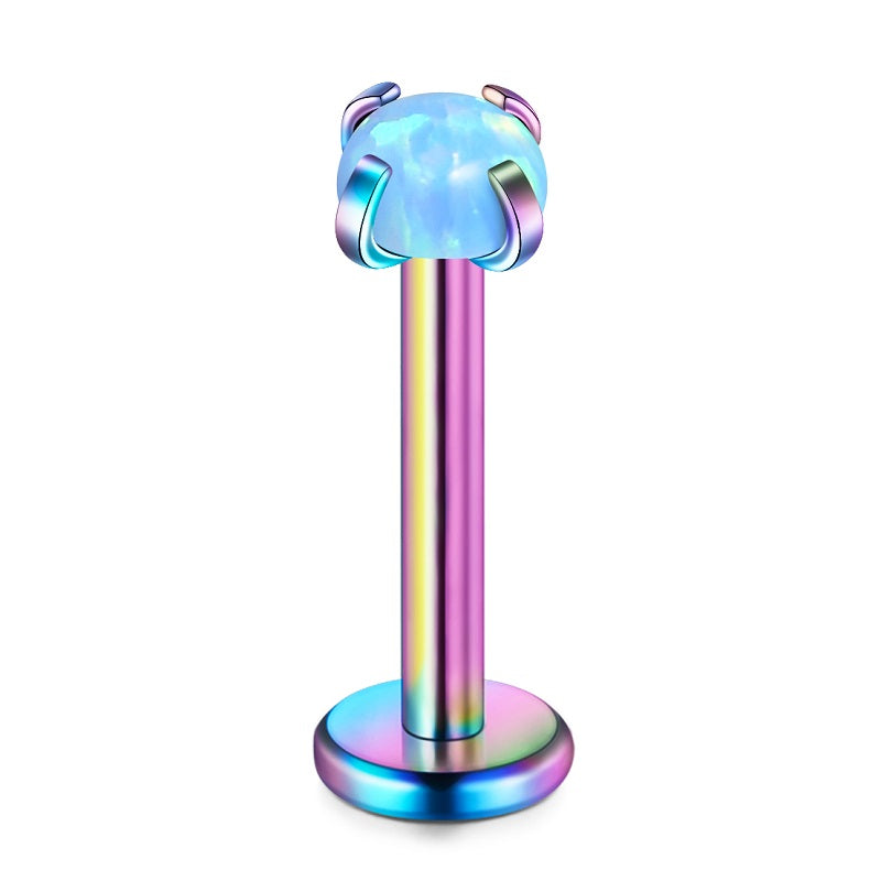 lip piercing rainbow barbell opal