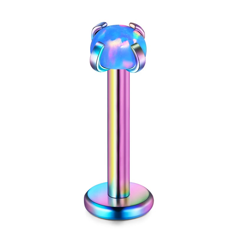 lip piercing rainbow barbell opal