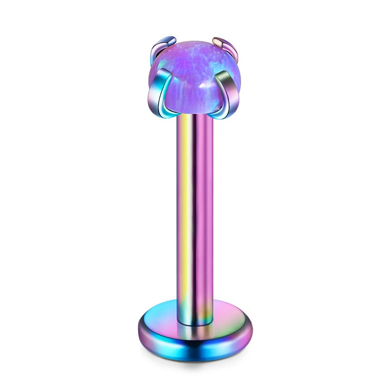 lip piercing rainbow barbell opal