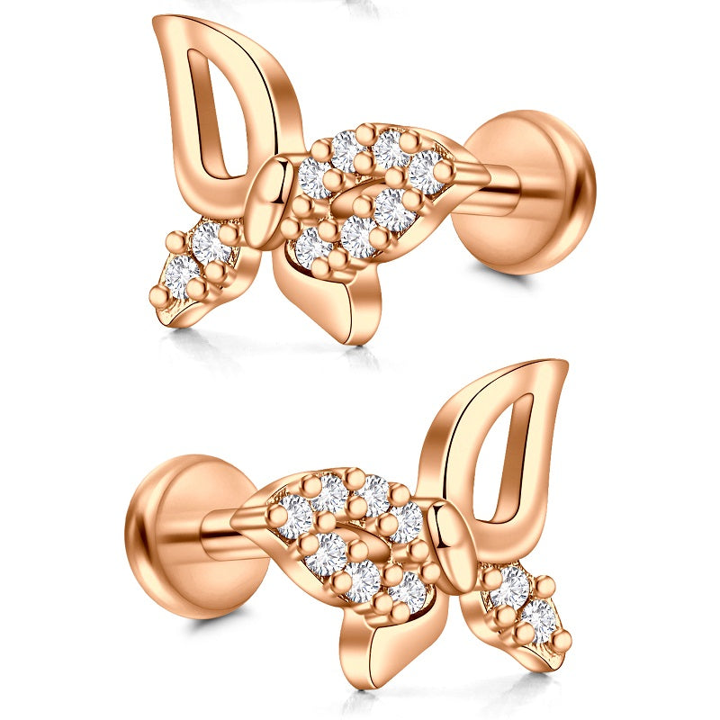 Butterfly 16G 8MM Tragus Earrings Helix Conch Stud Piercing Rosegold