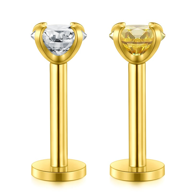 CZ Inlaid Tragus Earring Gold Barbell Lip Ring Labret Stud Helix jewelry