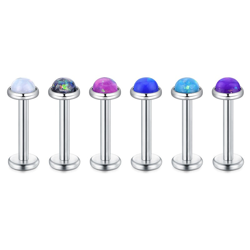 Opal Inlaid Tragus Earrings 16G Lip Labret Piercing Helix Conch Jewelry