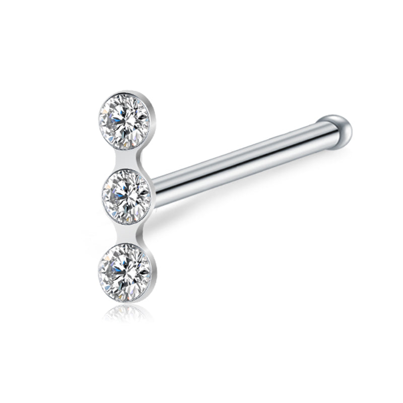 Silver Triple CZ Nose Stud