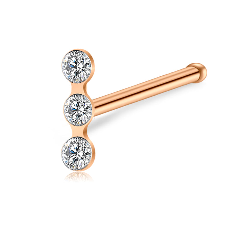 Rose Gold Triple CZ Nose Stud