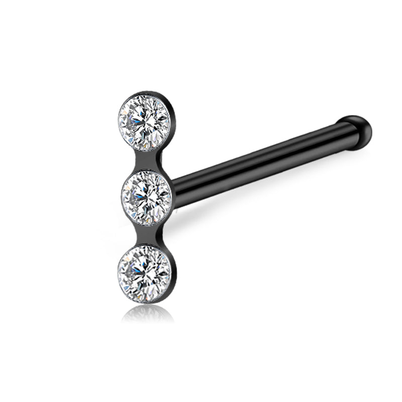 Black Triple CZ Nose Stud