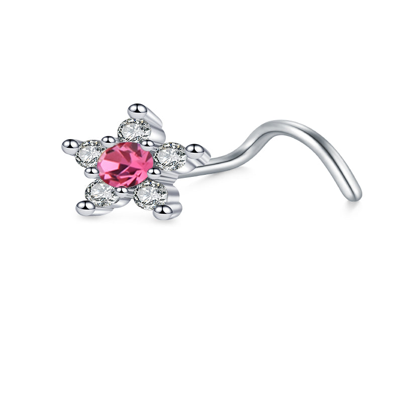 Silver Pink CZ Nose Rings