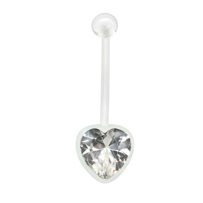 Clear Heart Pregnancy Belly Rings 14G Heart Crystal