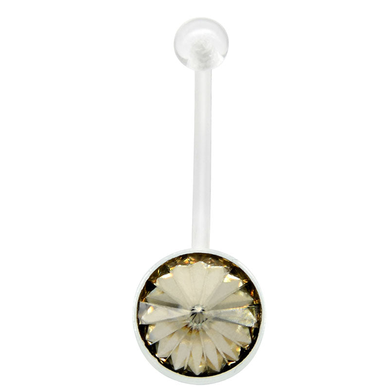 Grey Round Crystal Pregnancy Belly Rings 14G Grey Crystal