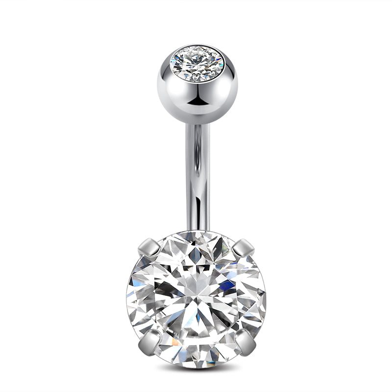 8mm Silver Clear CZ Belly Button Ring