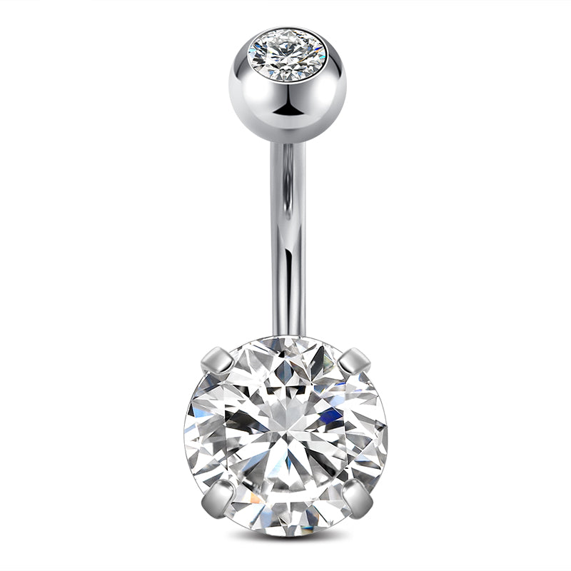 10mm Silver Clear CZ Belly Button Ring