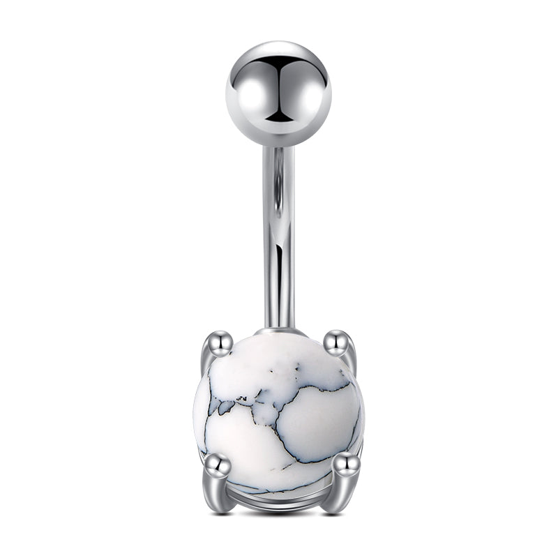 White Marble Belly Button Ring 10MM