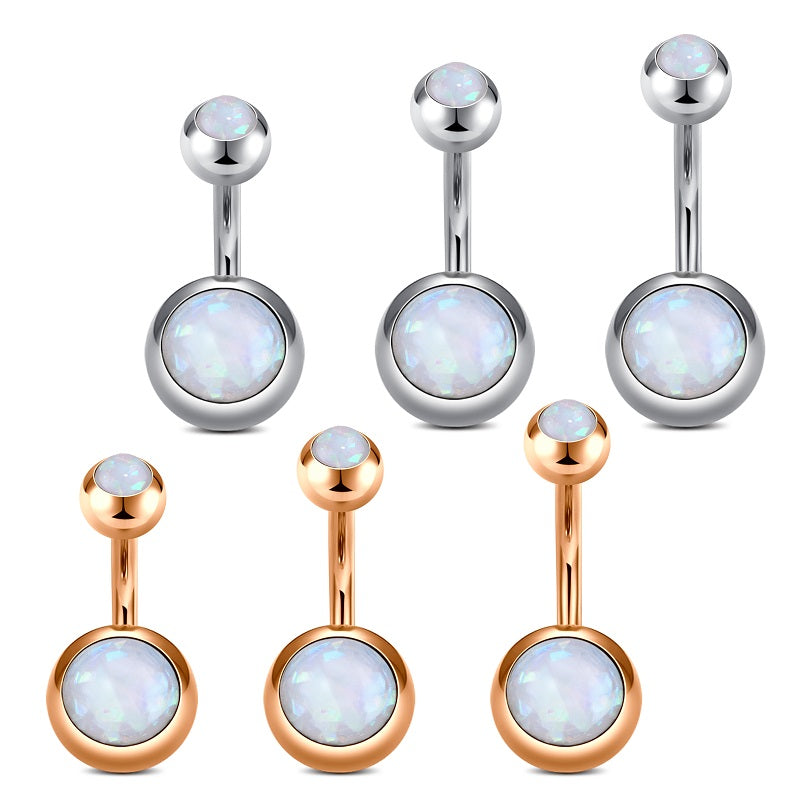 Opal Inlaid Ball Belly Button Ring Stainless Steel Navel Ring