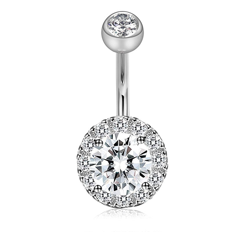 Silver Big CZ Belly Ring