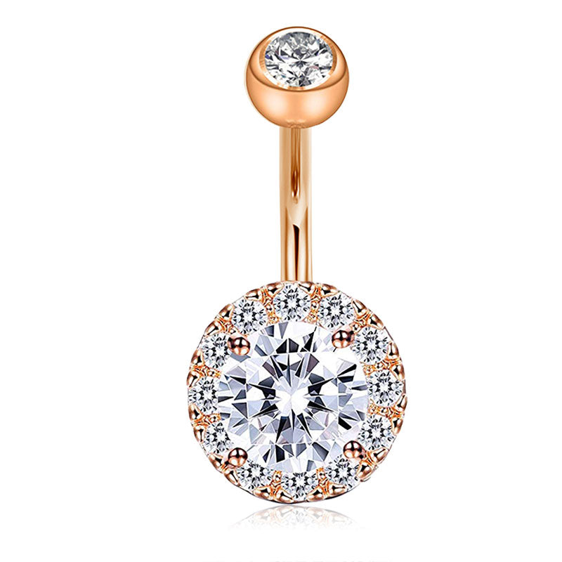 Rose Gold Big CZ Belly Ring