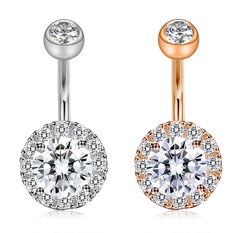 Big CZ Paved 14G Surgical Steel Belly Button Ring 6MM 10MM Navel Belly Ring Piercing Jewelry