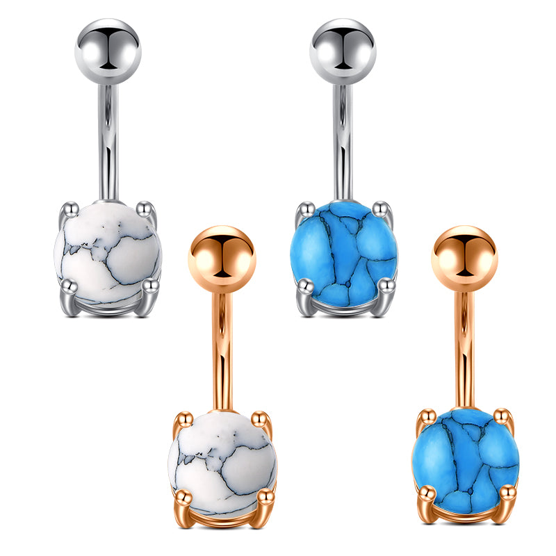 White Marble and Blue Turquoise Belly Button Ring 14G Navel Belly Ring Piercing