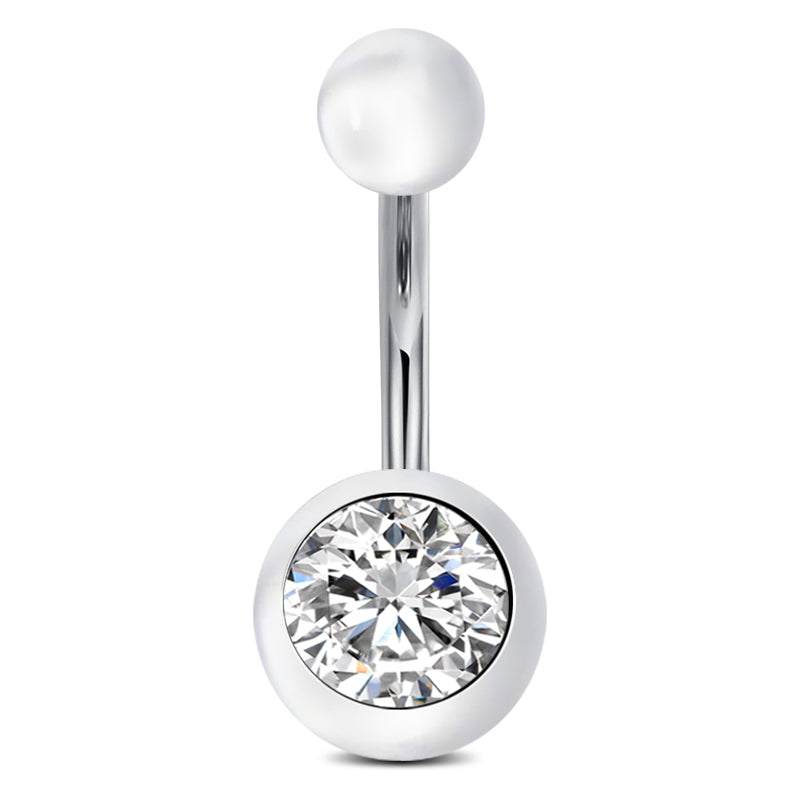 clear ball with White CZ Navel Ring