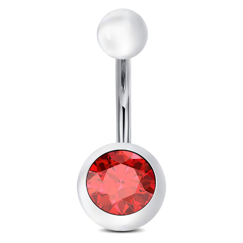 clear ball with Dark Red CZ Navel Ring