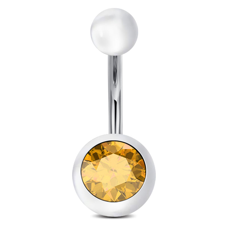 clear ball with Yellow CZ Navel Ring
