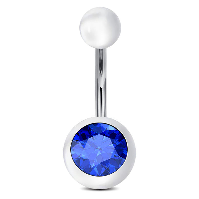clear ball with Blue CZ Navel Ring