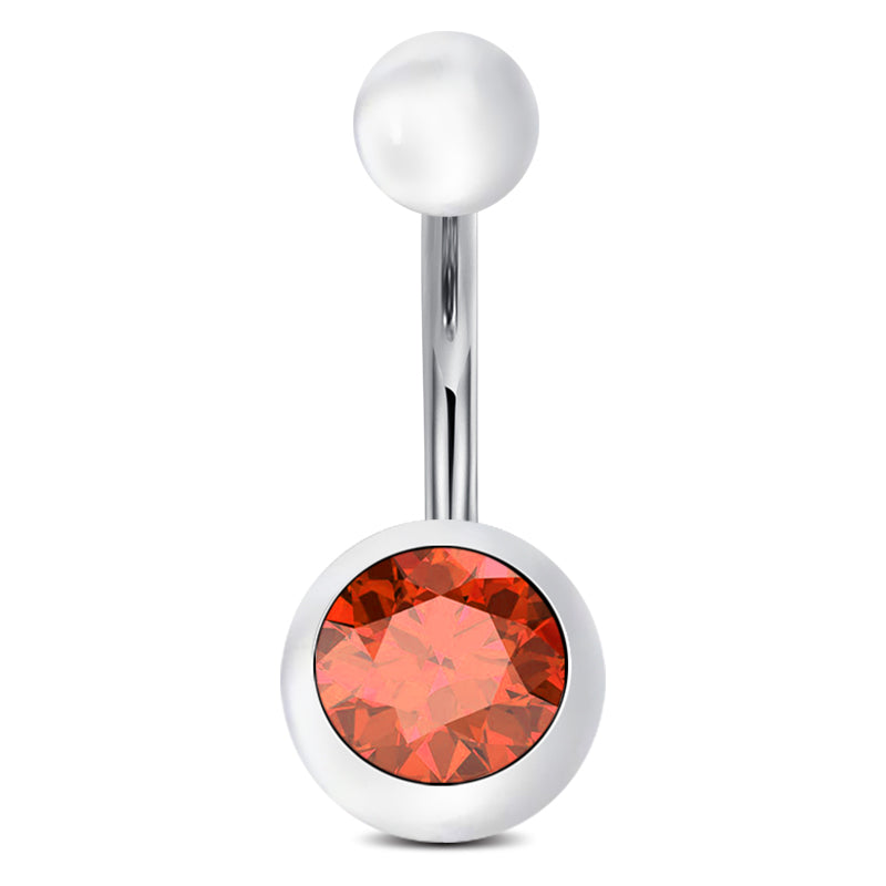 clear ball with Red CZ Navel Ring