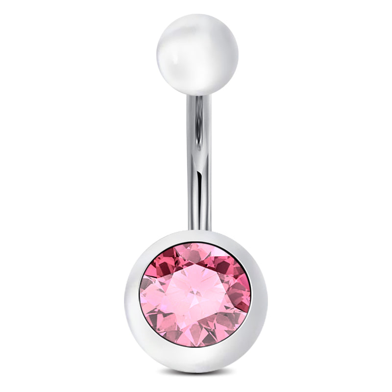 clear ball with Pink CZ Navel Ring