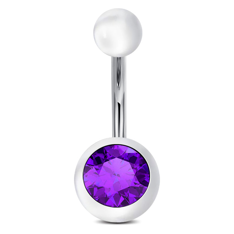 clear ball with Purple CZ Navel Ring