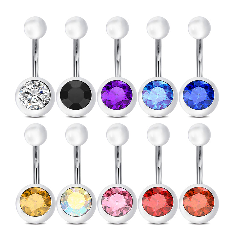 CZ Inlaid Acrylic Clear Ball Surgical Steel Belly Button Ring Navel Belly Rings Piercing