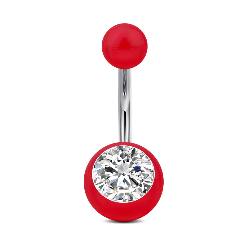 Clear CZ Inlaid Red Ball Belly Ring
