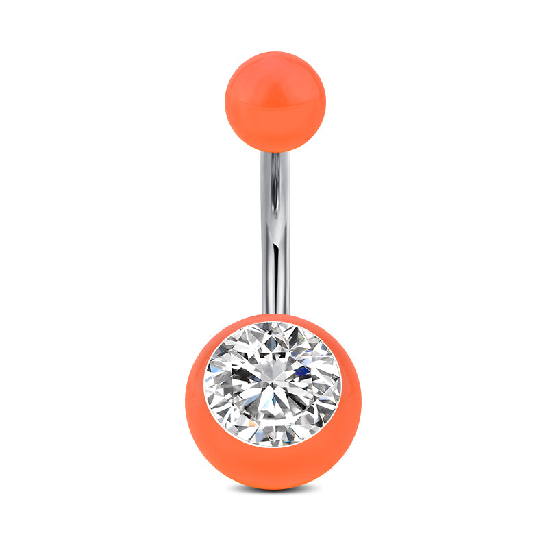 Clear CZ Inlaid Orange Ball Belly Ring