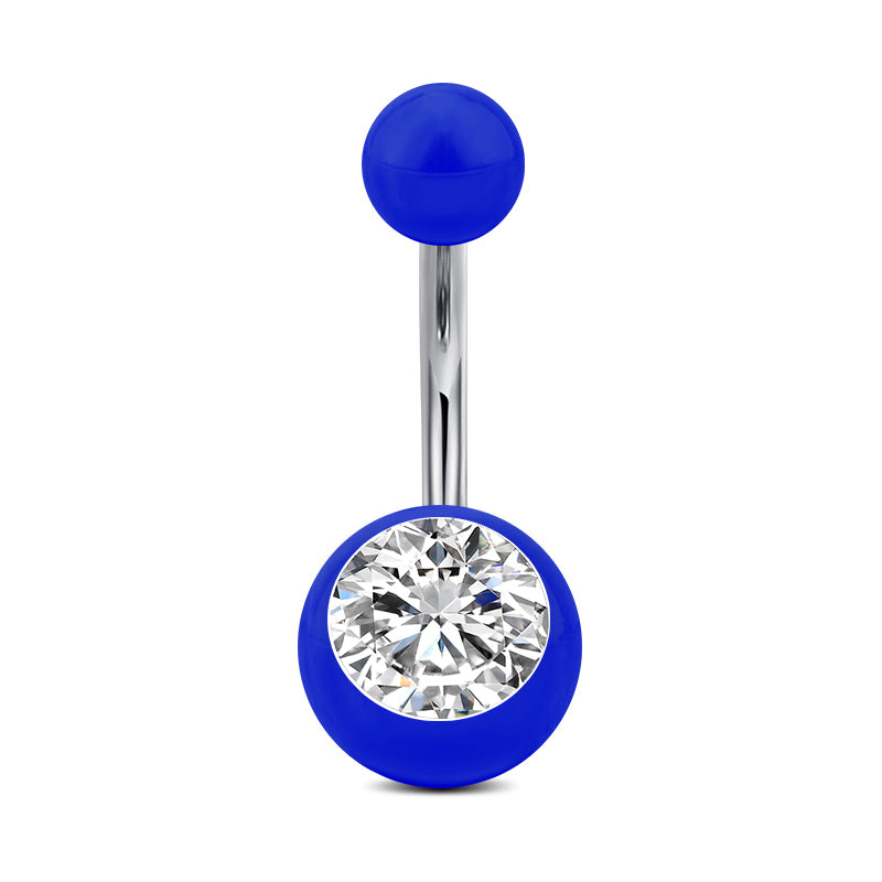 Clear CZ Inlaid Blue Ball Belly Ring