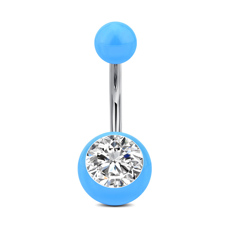Clear CZ Inlaid Light Blue Ball Belly Ring