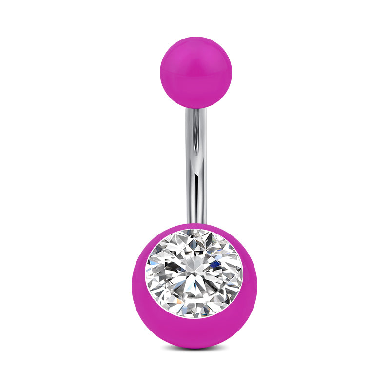 Clear CZ Inlaid Purple Ball Belly Ring
