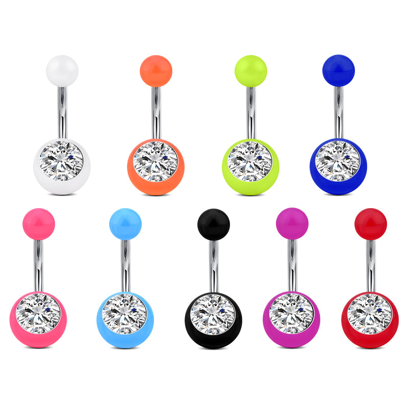 Clear CZ Inlaid Acrylic Ball Surgical Steel Bar Belly Button Ring Navel Belly Ring Piercing