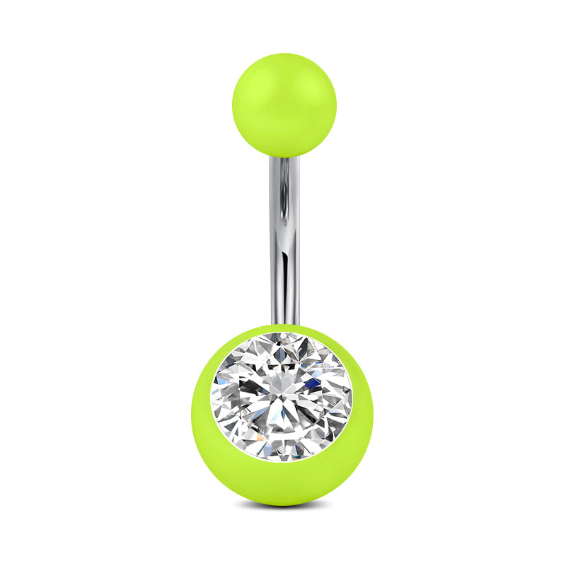 Clear CZ Inlaid Yellow Ball Belly Ring