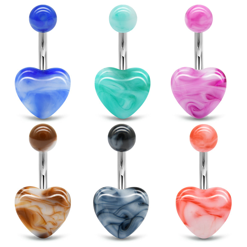 Surgical Steel Belly Button Ring With Acrylic Colorful Heart End Navel Belly Ring Piercing