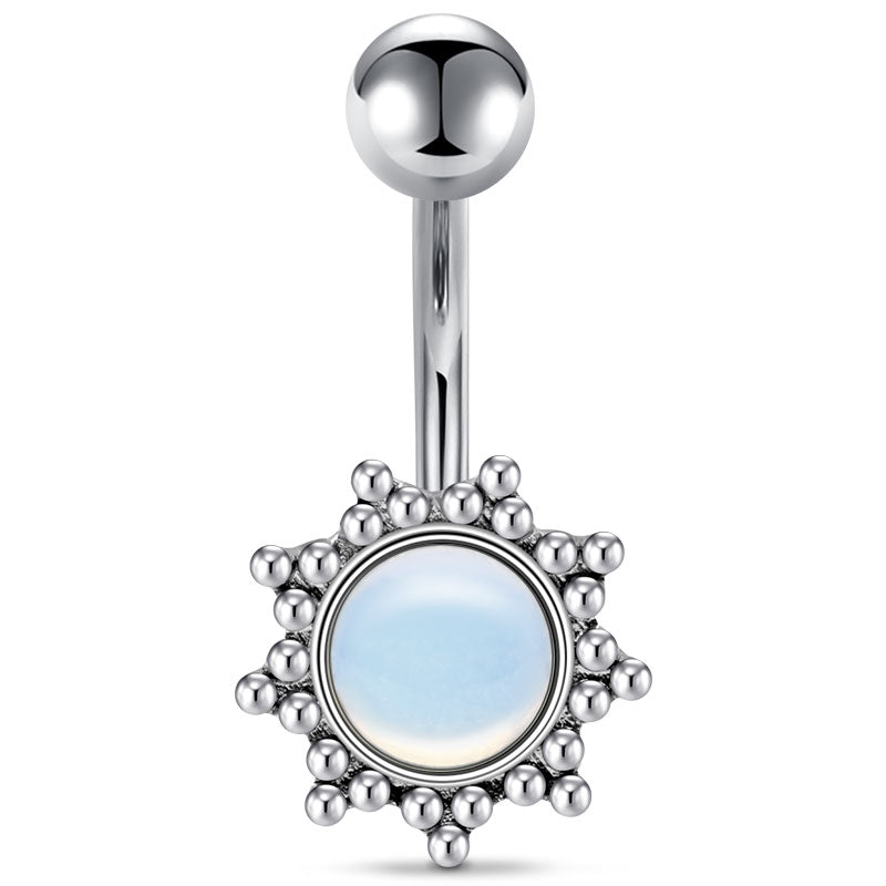 Silver Opal inlaid Sun Belly ring