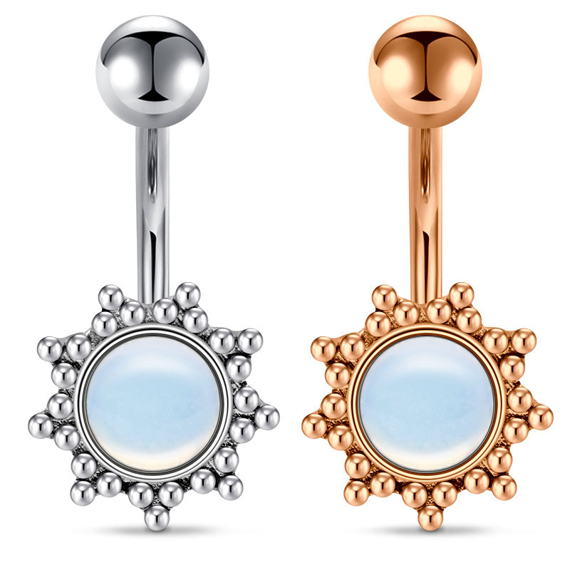 Opal Inlaid Sun Belly Button Ring 14G Surgical Steel Belly Navel Ring Piercing Jewelry