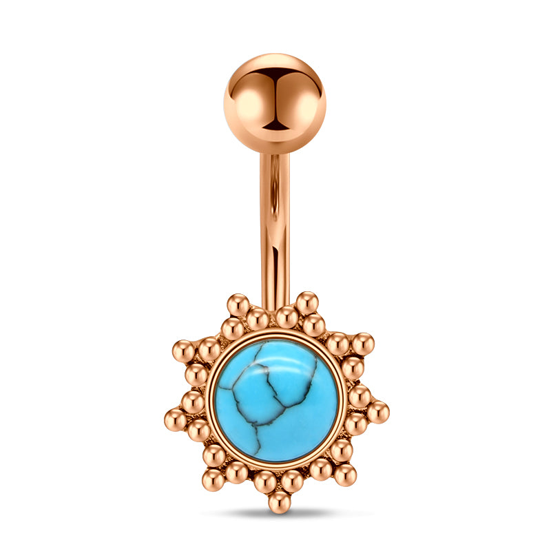 Vintage Turquoise Sun Belly Ring Rose Gold